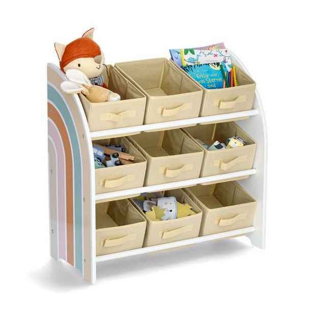 Zeller Present Dětský regál, organizér na hračky s 9 látkovými boxy, RAINBOW
