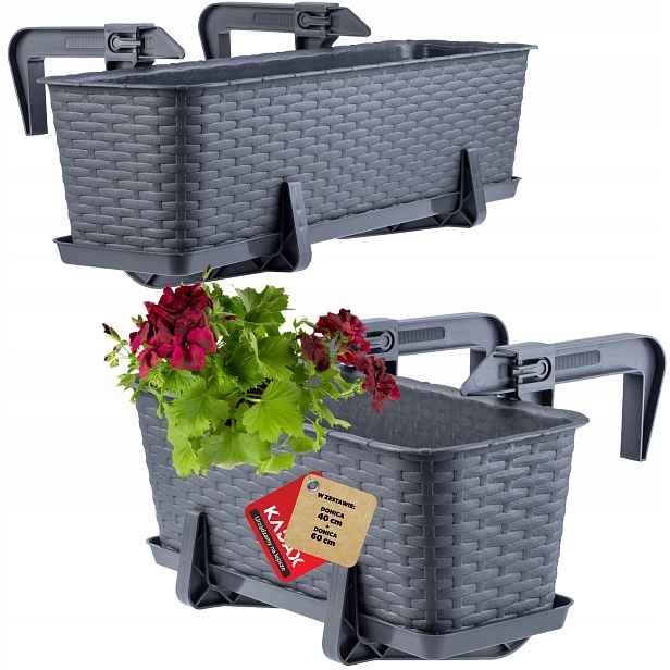Balkonový Truhlík 40+60 cm Květináč Květináč Podstavec Úchytky 2ks