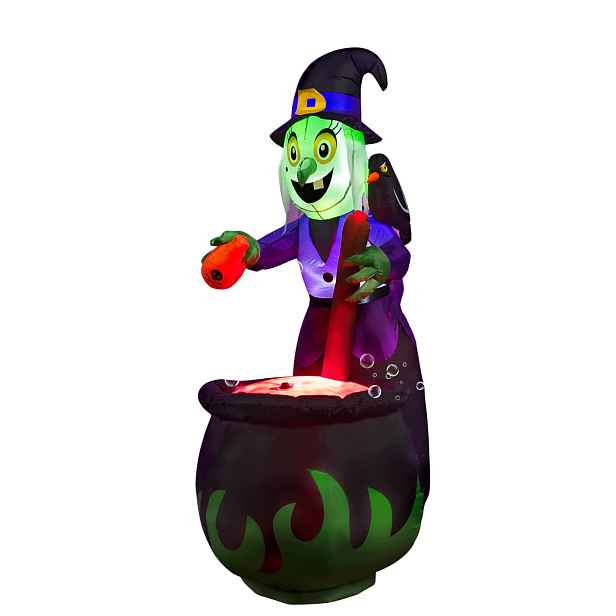 Čarodějnice Nafukovací Halloween 180 CM Kotel Led Bubliny Do Zahrady
