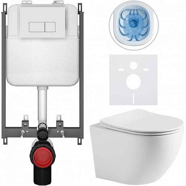 Kompletní WC set Basic/Cesso - bílá matná - WC tlačítko Modulo/Bílá - pro zazdění - 49x36 cm - 8050BD86271