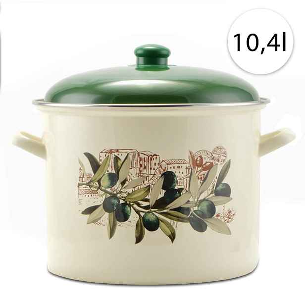 Perfect Home 14834 Smaltovaný hrnec 26cm,10,4l + poklice, bílý, oliva