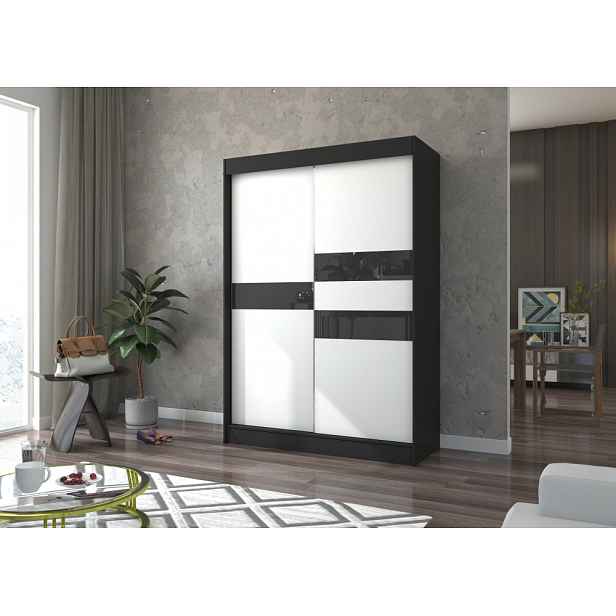 Šatní skříň s posuvnými dveřmi 150 cm ELANA - černá / bílá