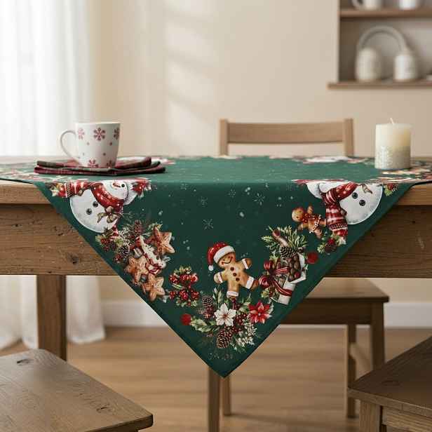 Vánoční ubrus na stůl XMAS PARTY zelený 85x85 cm