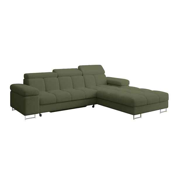 ALTDECOR ROHOVÁ SEDAČKA s funkcí spaní, otoman vpravo COMA L 271x203x79 zelená buklé