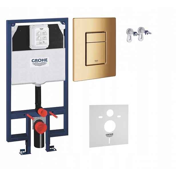 Kompletní podomítkový Wc set 5v1 – stojan Grohe Slim zlaté tlačítko
