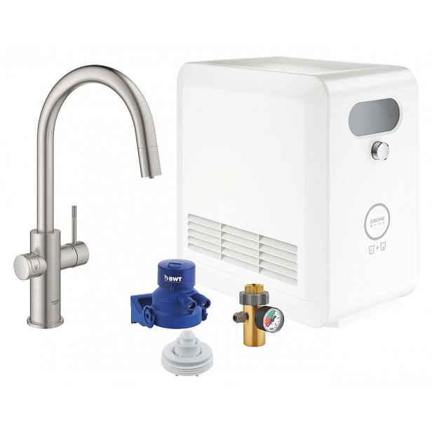 Grohe Blue Professional - Dřezová baterie s chladicím zařízením a filtrací, výsuvná sprška, supersteel 31325DC2