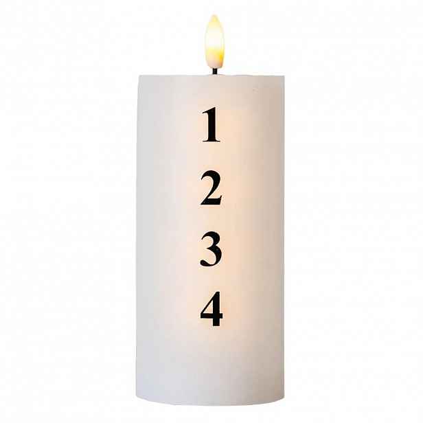 LED svíčka na baterie vosková Sille adventní s čísly, Ø 7 × 15 cm, bílá/černá