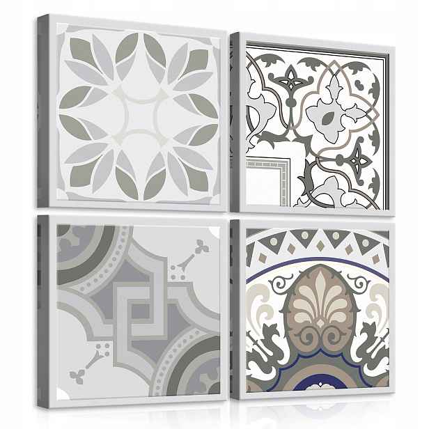 Obraz 50x50 Mozaika Ornament Geometrický Šedý Bílý Béžový Abstrakce