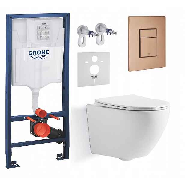 Podomítkový Wc set Grohe s mísou na desku, tlačítko, kartáčovaná měď, Fresh