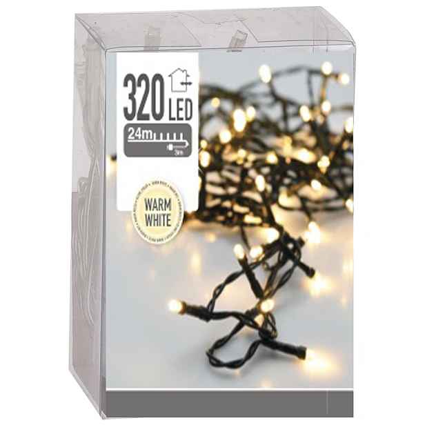 Světelný řetěz 320 Led s napájecím adaptérem, bílá Teplá