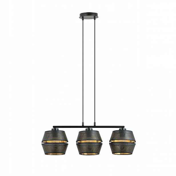 Závěsná lampa elegantní Neli černá zlatá 3 stínidla patice E27 kov 100 cm