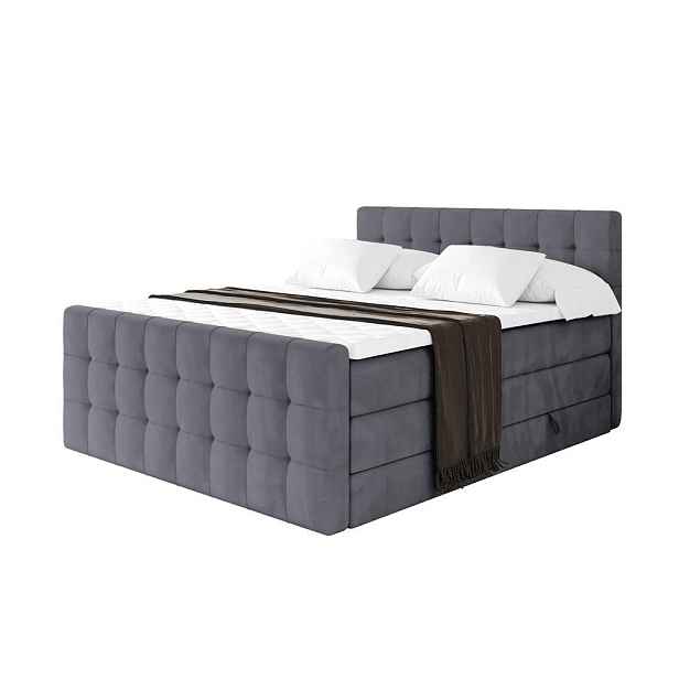ALTDECOR BOXSPRINGOVÁ POSTEL s matrací H3/H4 - IGAN-Z KING - 200x200 cm Tmavě šedá