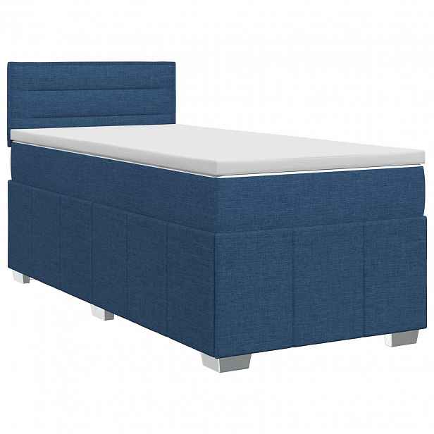 vidaXL Postel boxspring s matrací s čelo Modrá 100 x 200 cm Textil