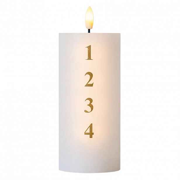 LED svíčka na baterie vosková Sille adventní s čísly, Ø 7 × 15 cm, bílá/zlatá