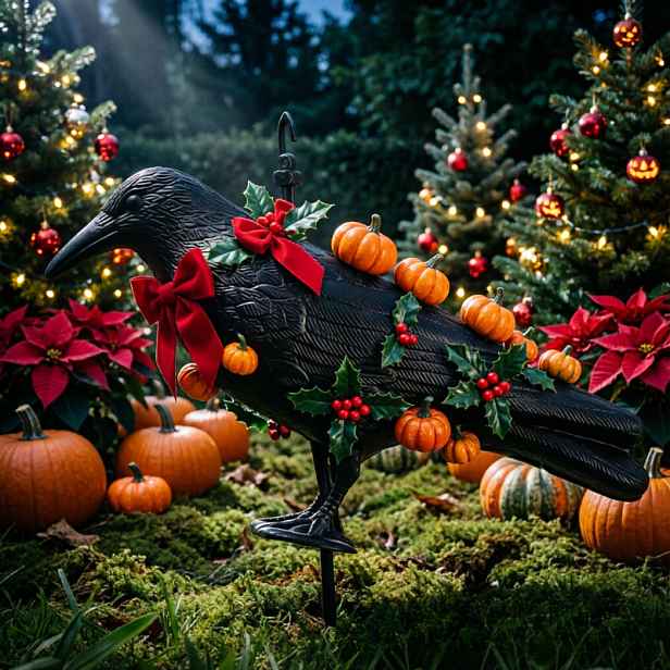 TEMU Černá Umělá Ozdoba Vrány, Realistická Závěsná a Stojící Dekorace Ptáka pro Strašidelný Halloween, Vánoce a Zahradní Dvůr