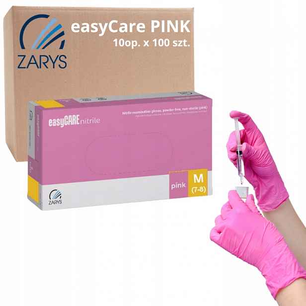 Nitrilové rukavice Bezpudrové easyCARE Růžové [M] Zarys 10 balení