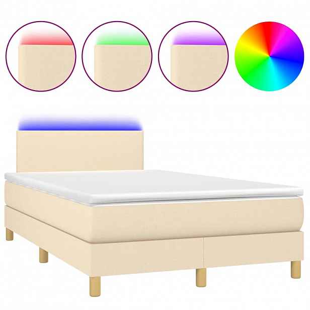 vidaXL Box spring postel s matrací a LED krémová 120 x 200 cm textil