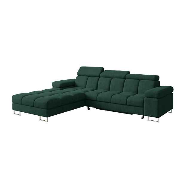 ALTDECOR ROHOVÁ SEDAČKA s funkcí spaní, otoman vlevo COMA L 271x203x79 zelená velur