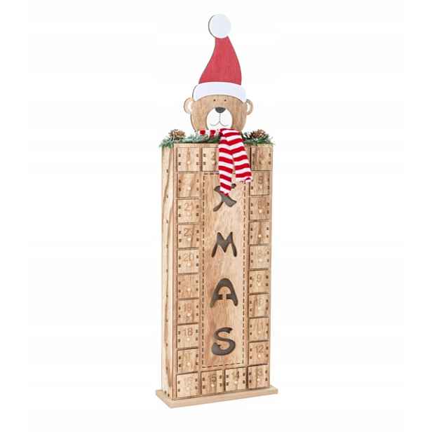 Dřevěný adventní kalendář svítící medvídek velký