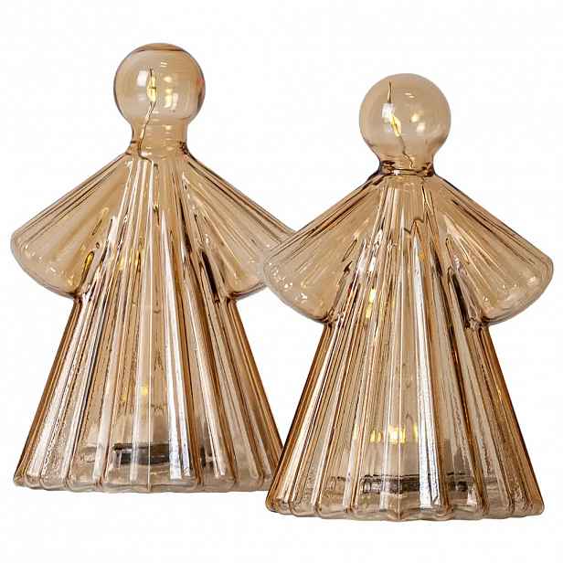 LED svítící anděl skleněný, zlatý, na baterky 10 cm, 2 kusy, 2× CR2032