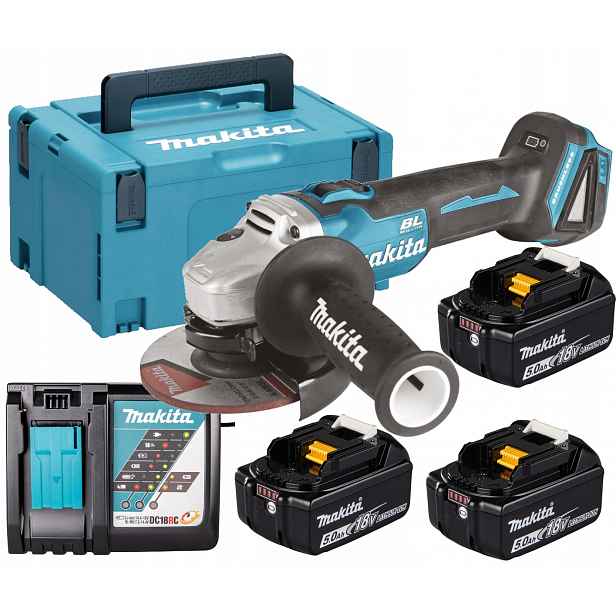 Makita DGA504RT3J Aku Úhlová Bruska 18V 125 mm 3x5,0 Ah