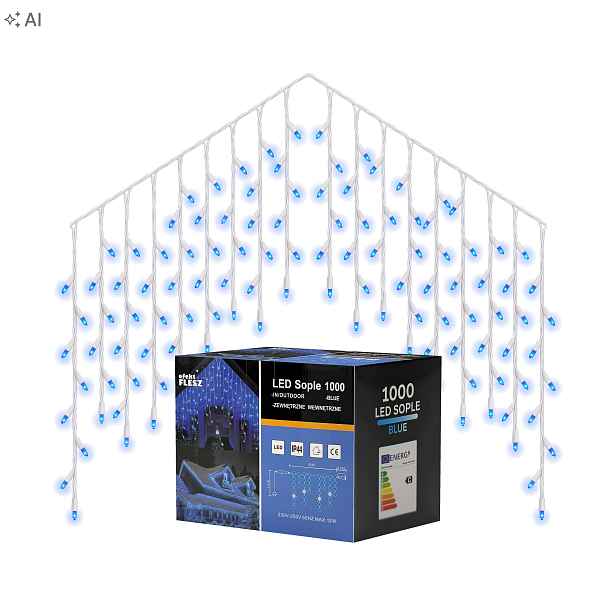 Venkovní Osvětlení Světelný Závěs Rampouchy 1000 Led Flash Modrá 51,7 M