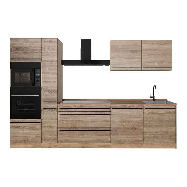 Vicco KUCHYŇSKÝ KOUT R-Line, Sonoma/Zlatý mocný dub, 310 cm pracovná doska Dub Goldkraft