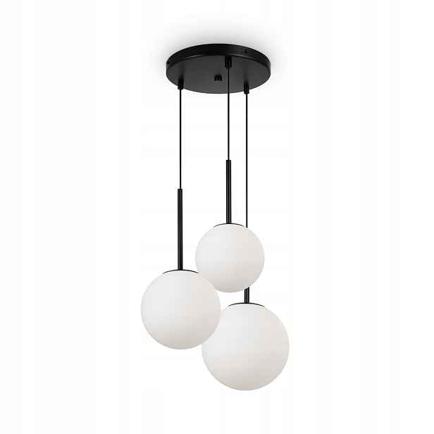 Závěsná lampa lustr černá skleněná bílá koule moderní 3 body Maytoni