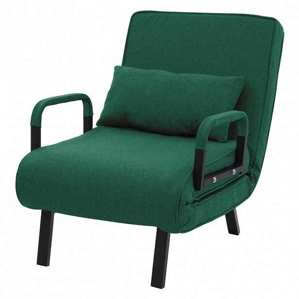 ML-DESIGN SPACÍ KŘESLO s funkcí postele, tmavě zelené, 186 x 60 cm, skládací křeslo s ocelovým rámem a čenilou
