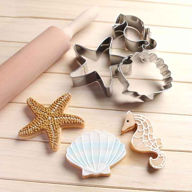 TEMU 3ks nerezové oceánské téma Cookie Cutters Set - DIY pekárny formy s koněm mořským, hvězdicí a lasturovou formou pro výrobu sušenek