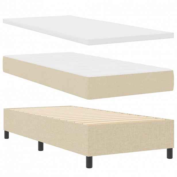 vidaXL LED box pružinová postel s čelo Krémová 100 x 200 cm textil