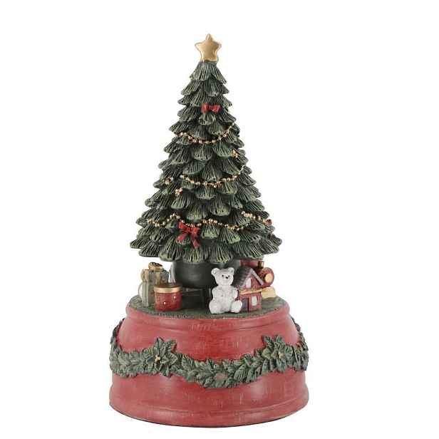Višňovo-zelená antik hrací skříňka stromek Noël - Ø 10*18,5 cm Chic Antique