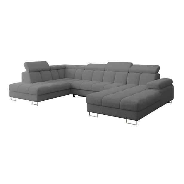 ALTDECOR SEDACÍ SOUPRAVA s funkcí spaní a úložným prostorem, otoman vlevo COMA U 345x203x79 šedá buklé