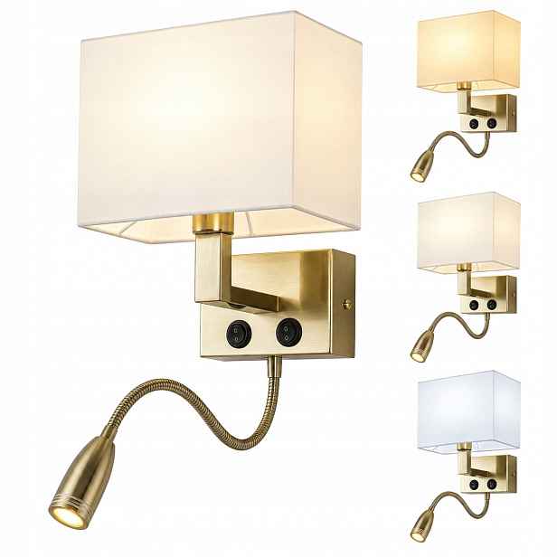 Nástěnné Svítidlo Zlaté E27 25W Led 3W Lampička Na Čtení 2 Světla 3 Barvy