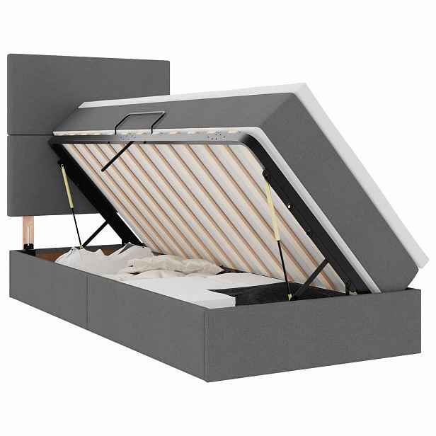 vidaXL LED postel s úložným prostorem a matrací Tmavě šedá 90 x 190 cm