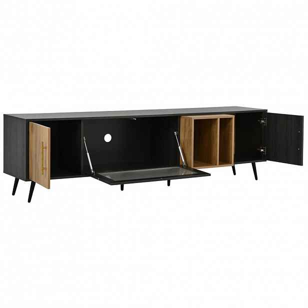Modfu TV stolek z MDF 200x40x55,5 cm šedá a hnědá se 3 dvířky, otevřenou přihrádkou a vedením kabelů