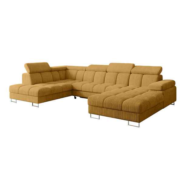 ALTDECOR SEDACÍ SOUPRAVA s funkcí spaní a úložným prostorem, otoman vlevo COMA U 345x203x79 hořčicově žlutá manšestr