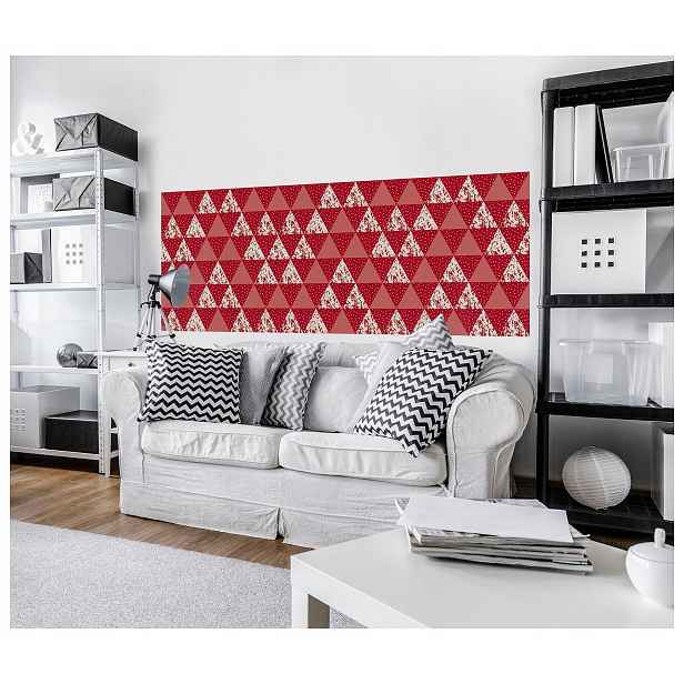 Fototapeta flizelina Červené trojúhelníky geometrie bílé tečky 250x104 lepidlo