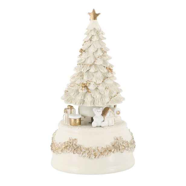 Krémovo-zlatá antik hrací skříňka stromek Noël - Ø 10*18,5 cm Chic Antique