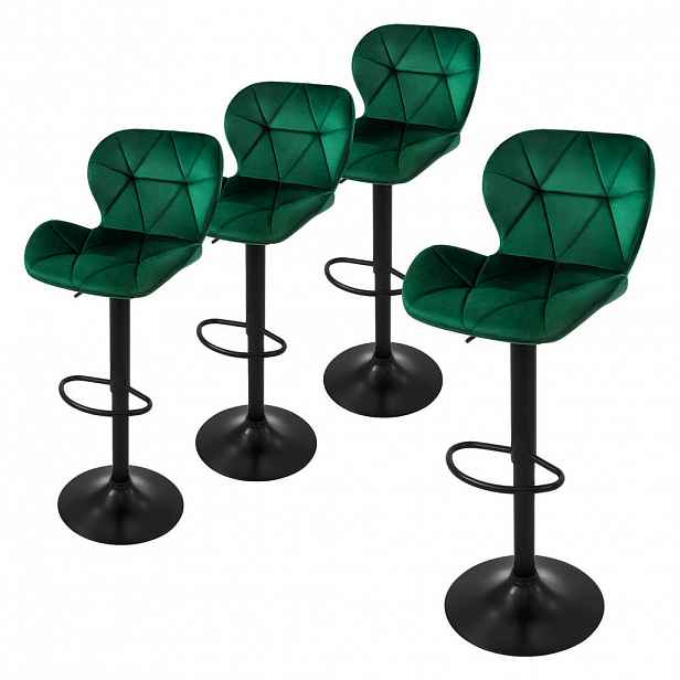 ML-DESIGN SADA 4 barových stoliček, zelené, sametové, výškově nastavitelné/otočné