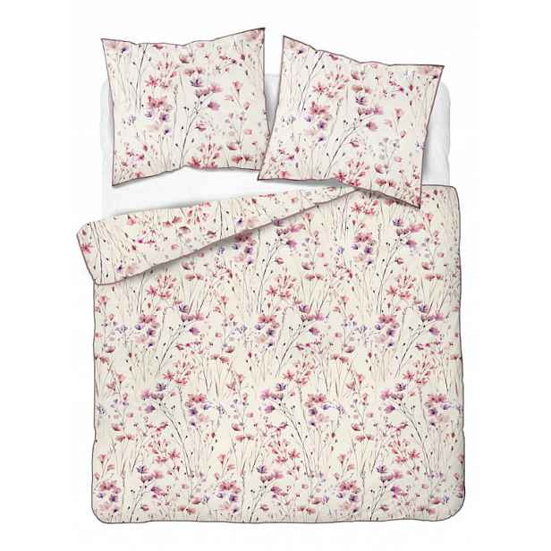 Povlečení z perkálu Lamé Percale 220x200 krémově růžové fialové polní květy