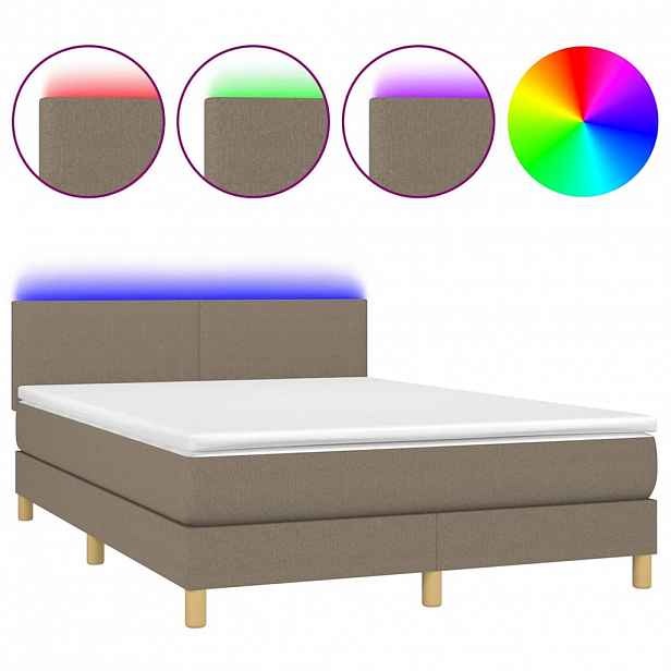 vidaXL Box spring postel s matrací a LED taupe 140x190 cm textil