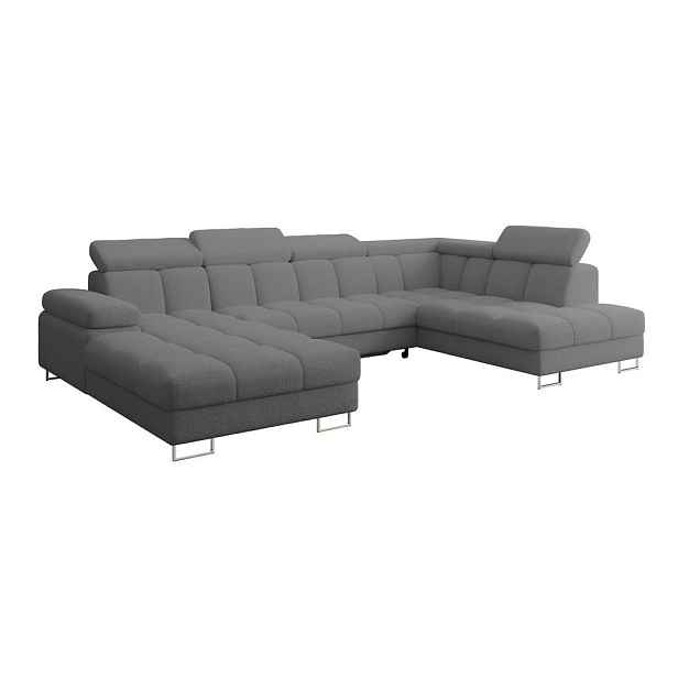 ALTDECOR SEDACÍ SOUPRAVA s funkcí spaní a úložným prostorem, otoman vpravo COMA U 345x203x79 šedá buklé
