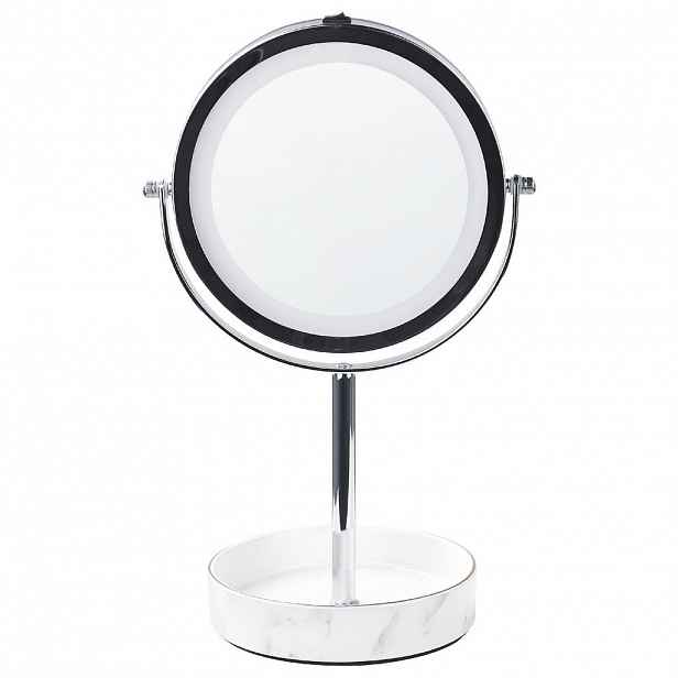 Beliani KOSMETICKÉ ZRCADLO stříbrné/bílé s LED osvětlením 20 cm Savoie