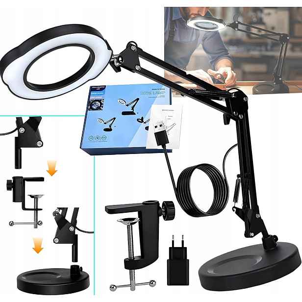 Lupa S Led Světlem Stojanem Stolní lampa pro domácnost 5 režimů osvětlení