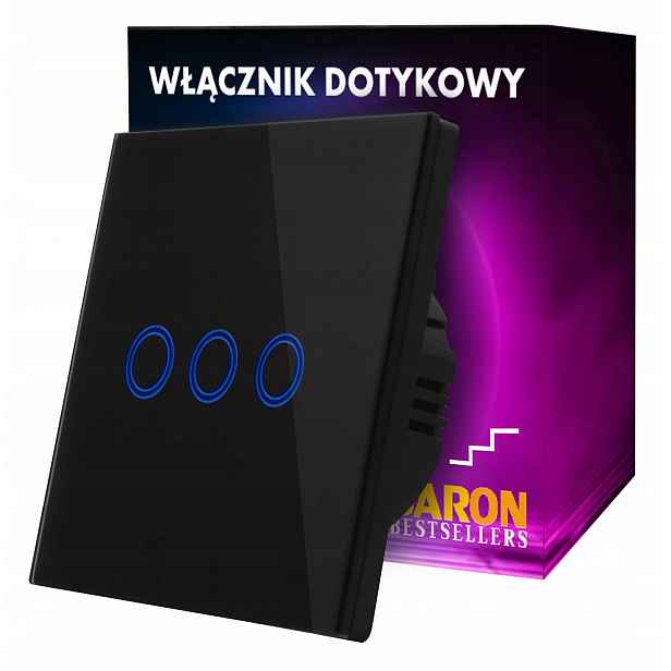 Trojitý Dotykový Schodišťový Spínač Černé Sklo