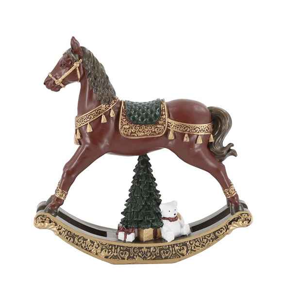 Višňovo-zlatý antik houpací koník Noël - 18*4,5*18 cm Chic Antique