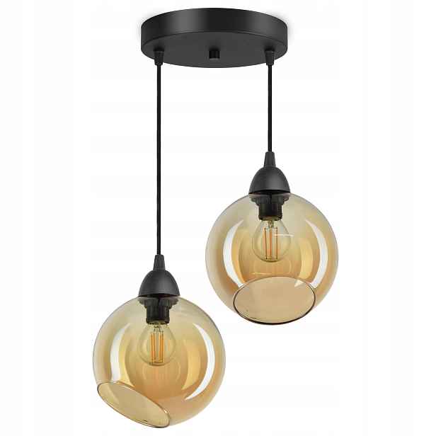 Závěsná stropní lampa Dvě skleněné Led koule s medem