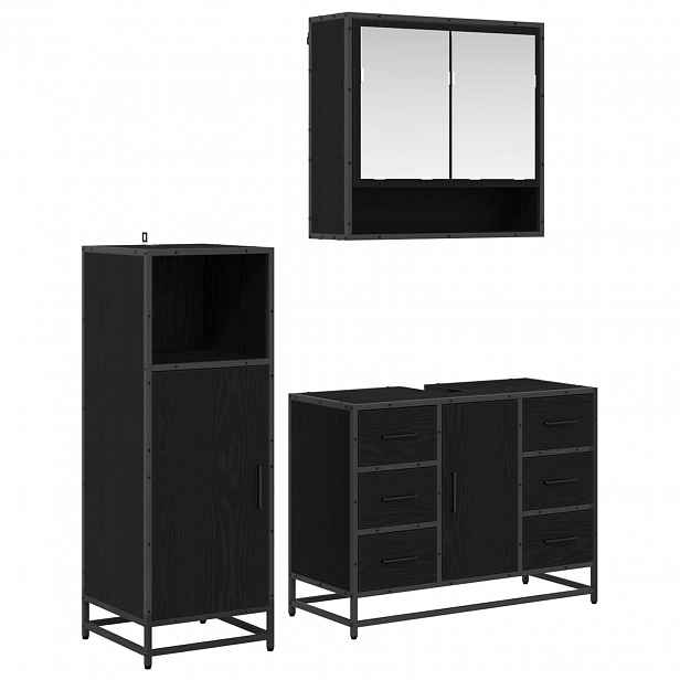 vidaXL Sada koupelnového nábytku 3 ks Černý dub 80 x 33 x 60 cm