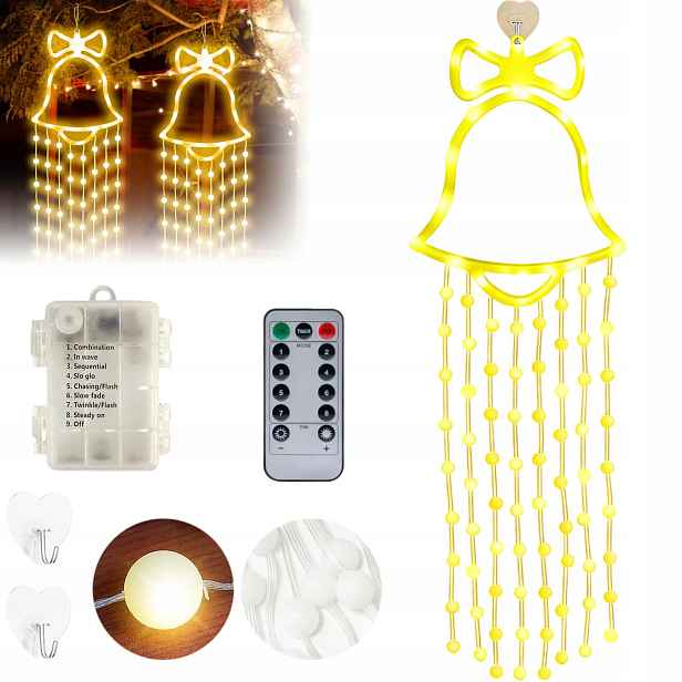 Zvonek Led Závěs Svítící Na Okno Pro Vánoční Stromek, Dveře, Okno